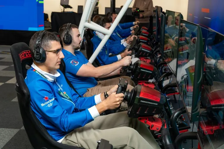 Drivers on Sim Master simulators during the Heineken Player 0.0 activation