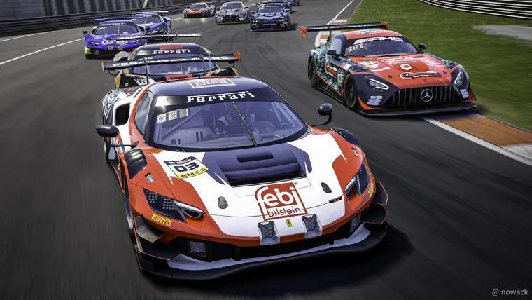 Predrag Kizić's Febi Intercars Ferrari GT3 battling a Mercedes-AMG GT3